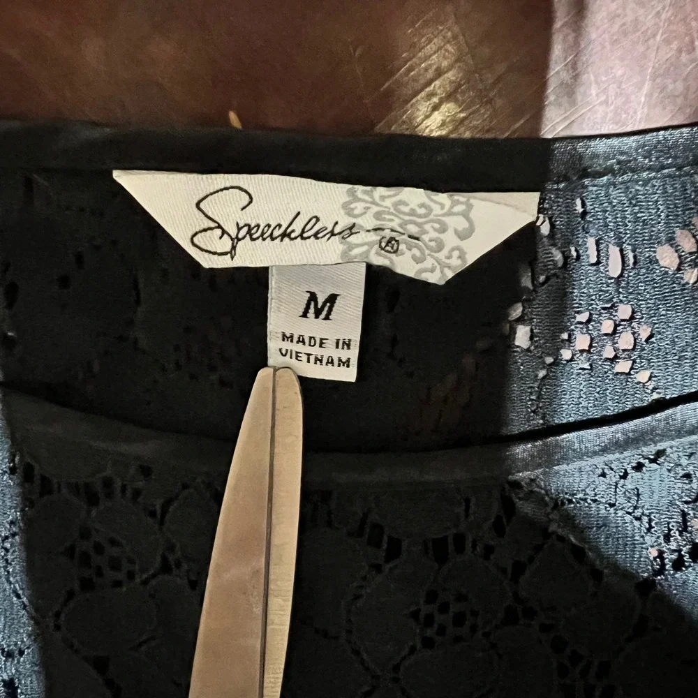 Speechless Black Floral Lace Fit and Flare Illusion Cocktail Dress Medium